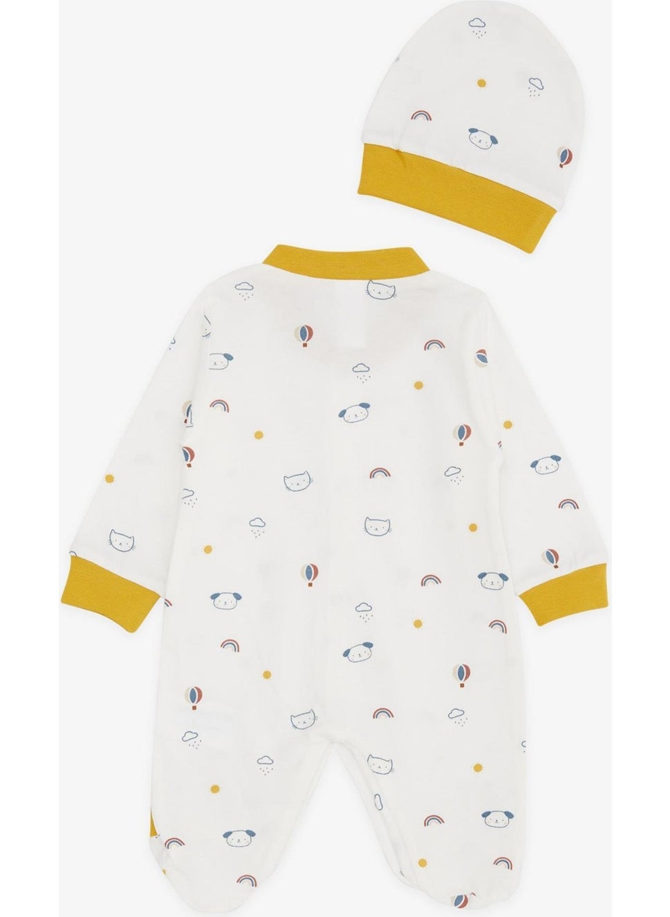 Baby Boy Booties Rompers Sky Themed Animal Patterned 0-3 Months-6 Months, Ecru
