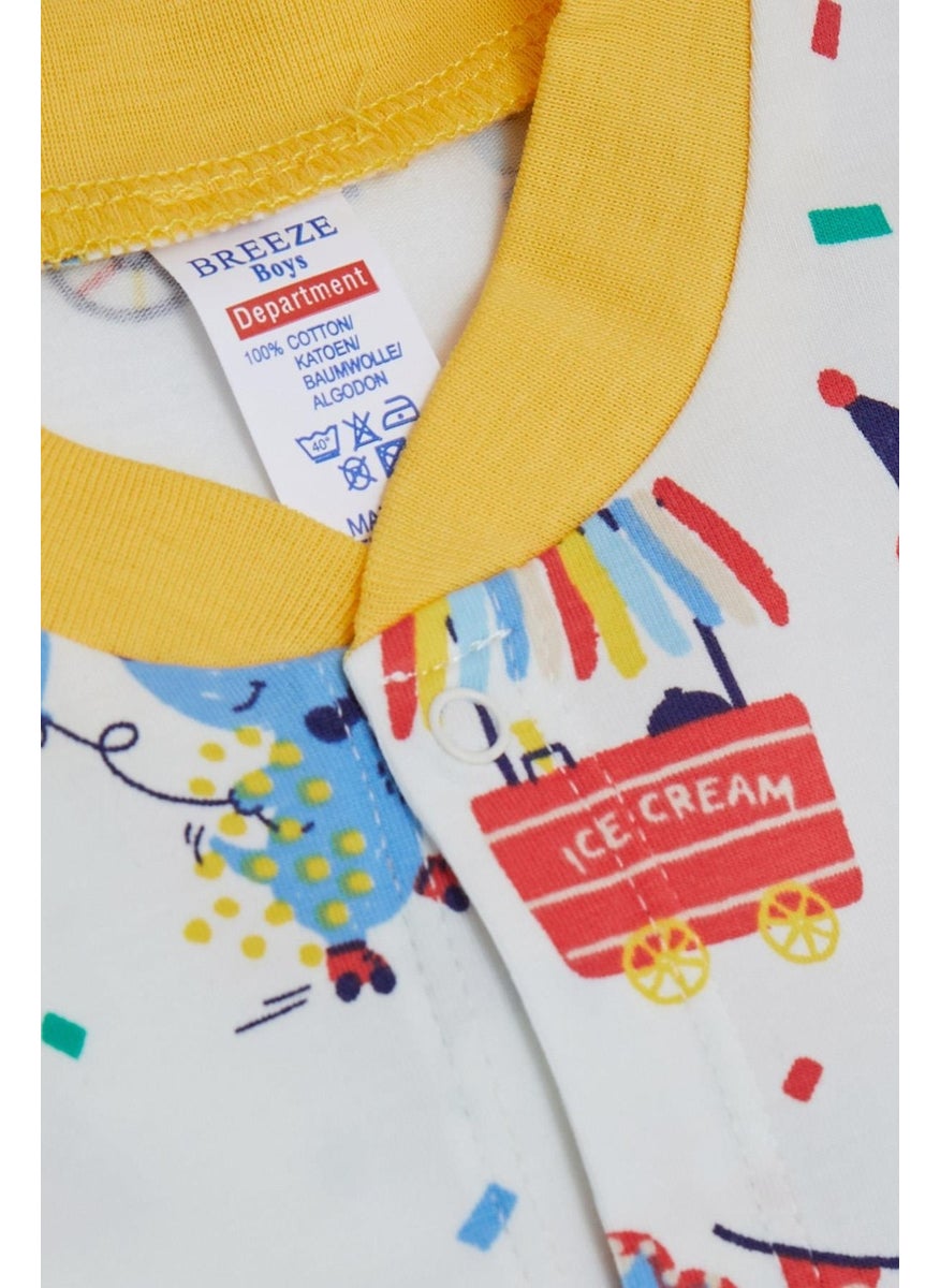 Baby Boy Booties Jumpsuit Circus Themed 0-6 Months, White