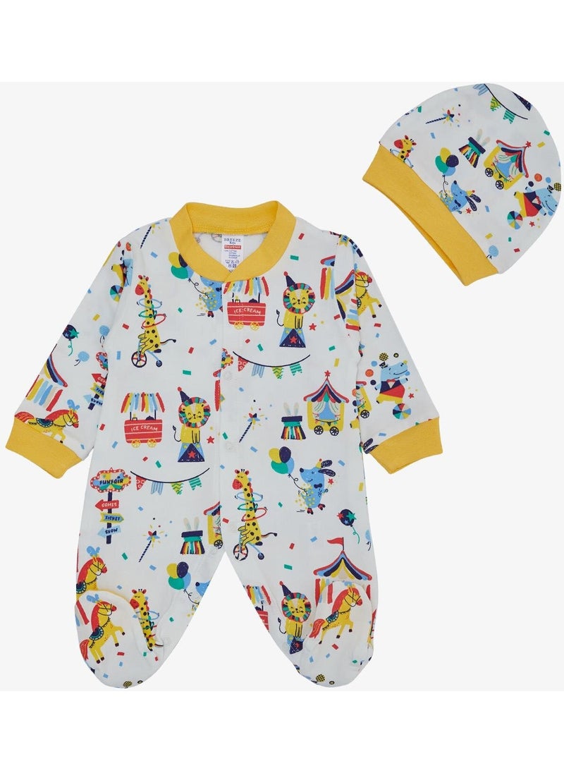 Baby Boy Booties Jumpsuit Circus Themed 0-6 Months, White