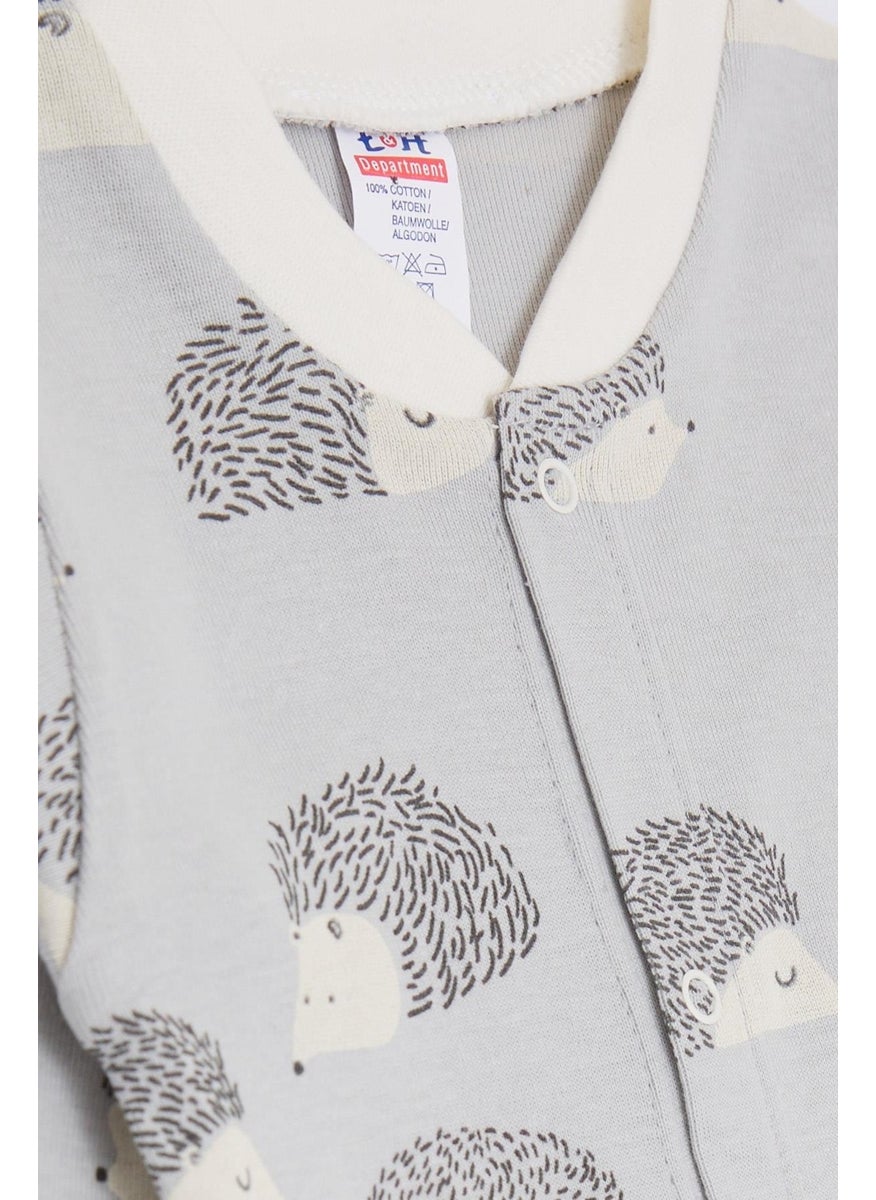Baby Boy Booties Jumpsuit Hedgehog Patterned 0-3 Months-6 Months, Gray