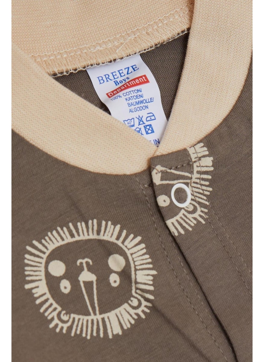 Baby Boy Booties Jumpsuit, Cute Lion Pattern, 0-6 Months, Mink