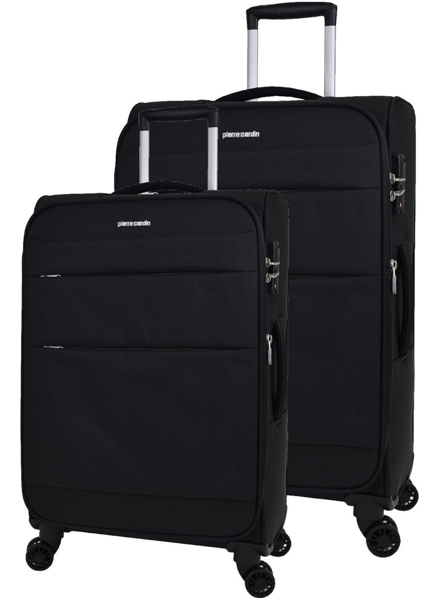 Black Ultra Light Lightweight Lux Fabric 2-Piece Suitcase Set Large - Medium PC4200 Casual Yes 2'