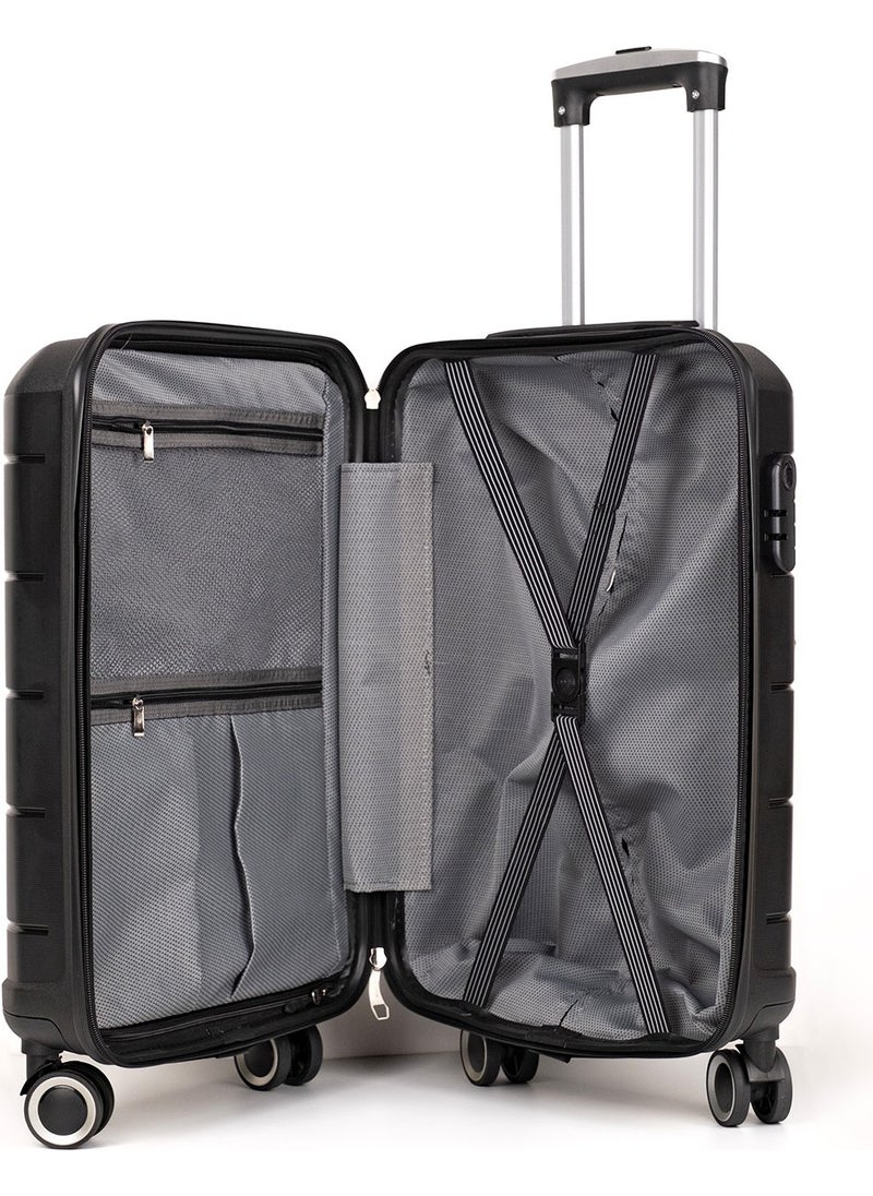 Diamond Pp (Polypropylene) Cabinet, Medium and Large Size 3-Piece Unbreakable Suitcase Set-Black