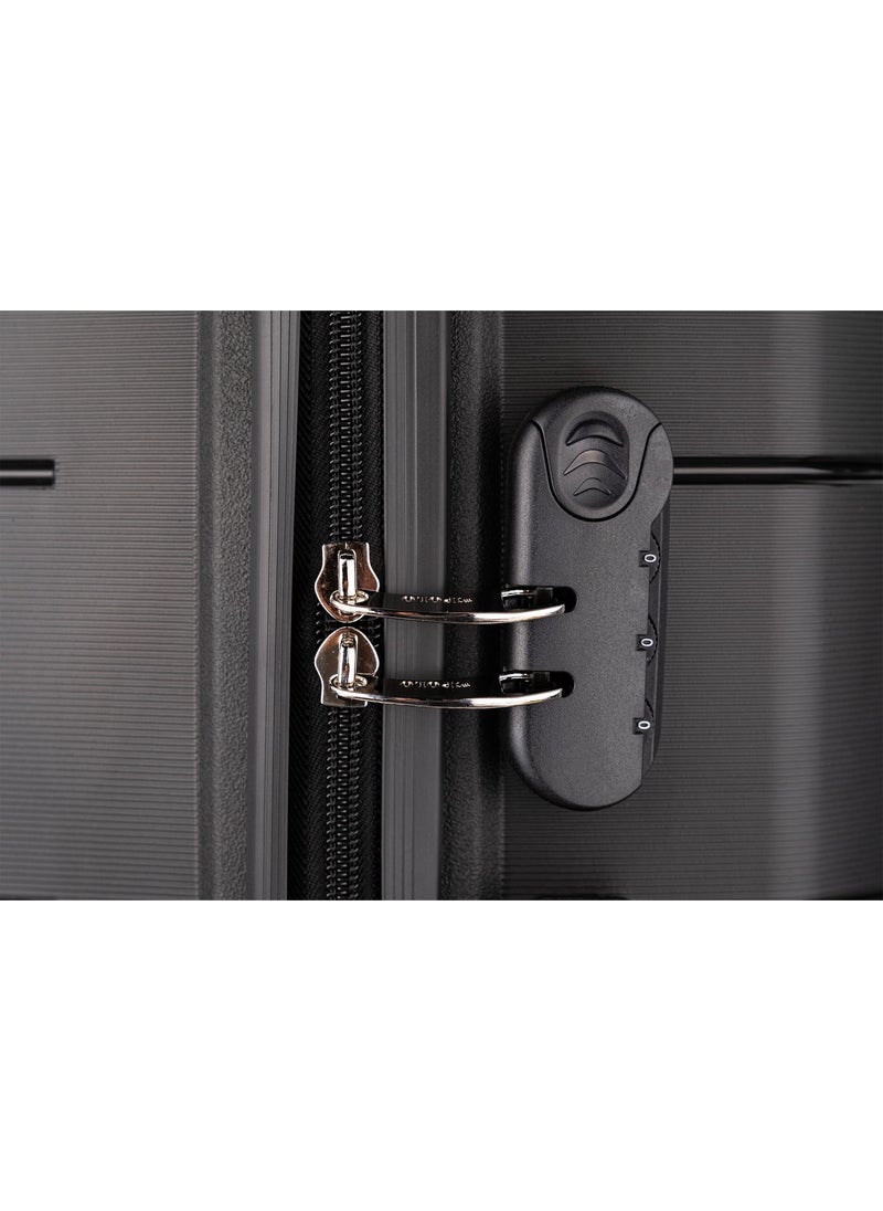 Diamond Pp (Polypropylene) Cabinet, Medium and Large Size 3-Piece Unbreakable Suitcase Set-Black