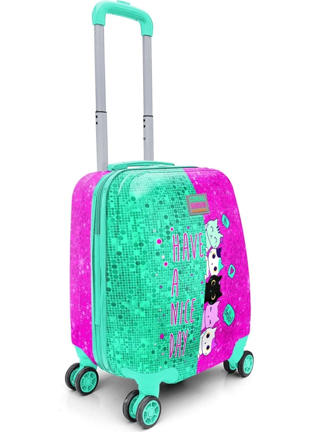 Green Kids Pink Aqua Green Cat Patterned Children's Suitcase 16725 Daily Patterned Patterned No 100% Origin