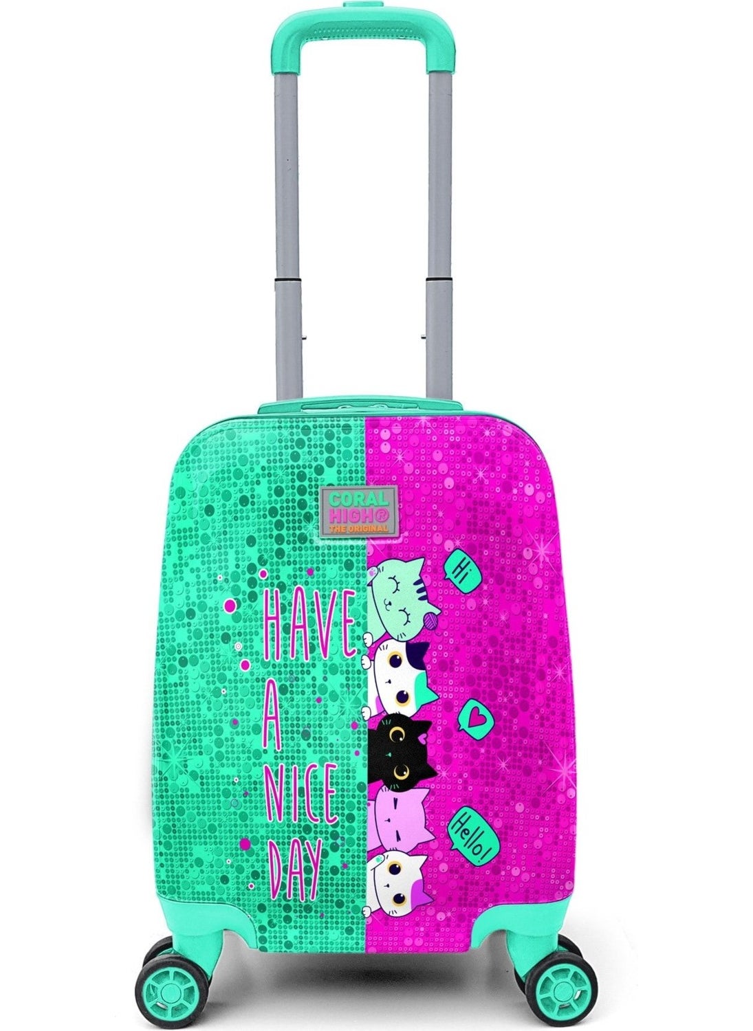 Green Kids Pink Aqua Green Cat Patterned Children's Suitcase 16725 Daily Patterned Patterned No 100% Origin