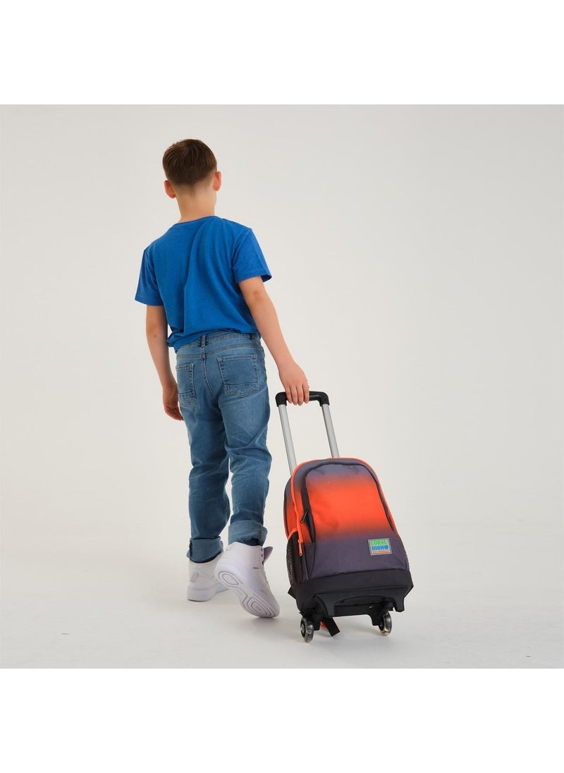 Kids Gray Orange Color Transitional Trolley 3-Piece Bag Set