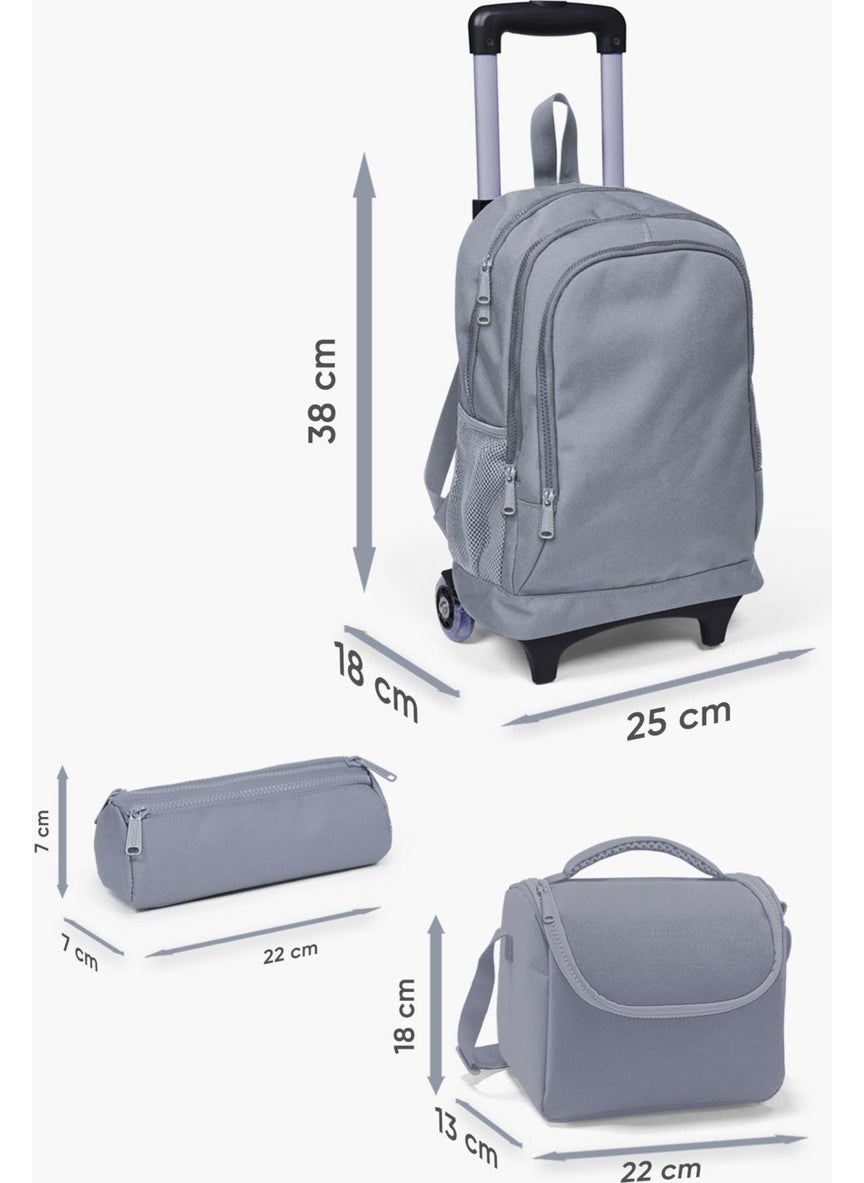 Kids Gray Orange Color Transitional Trolley 3-Piece Bag Set
