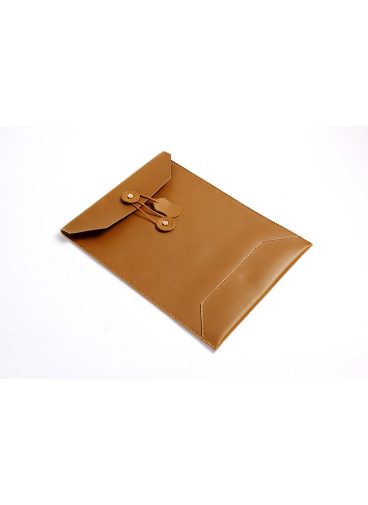 A4 Size Leather File Folder Handheld Document Bag Cow Leather Envelope Bag Genuine Leather Vertical Information Bag 13 Inch Lapt Earth Yellow