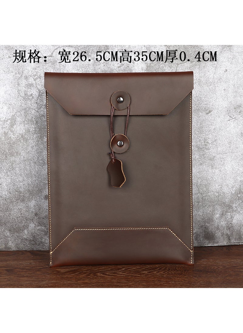A4 Size Leather File Folder Handheld Document Bag Cow Leather Envelope Bag Genuine Leather Vertical Information Bag 13 Inch Lapt Coffee