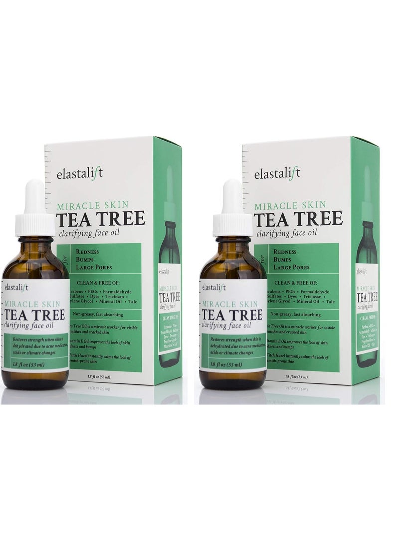 Elastalift Tea Tree Oil Facial Spot Treatment W/Witch Hazel Clarifying Tea Tree Oil For Face Helps Target Redness, Acne, Bumps, Dry Itchy Skin, & Large Pores Non-Irritating, 1.8 Fl Oz (2-Pack)