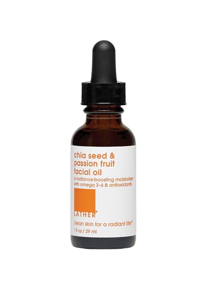 LATHER Chia Seed & Passion Fruit Face Oil - Vitamin C, E and A Boost, with Rosehip & Lavender - Lightweight & Absorbing Formula - Moisturizing for Combination, Dry, Mature & Sensitive Skin - 1 Fl Oz