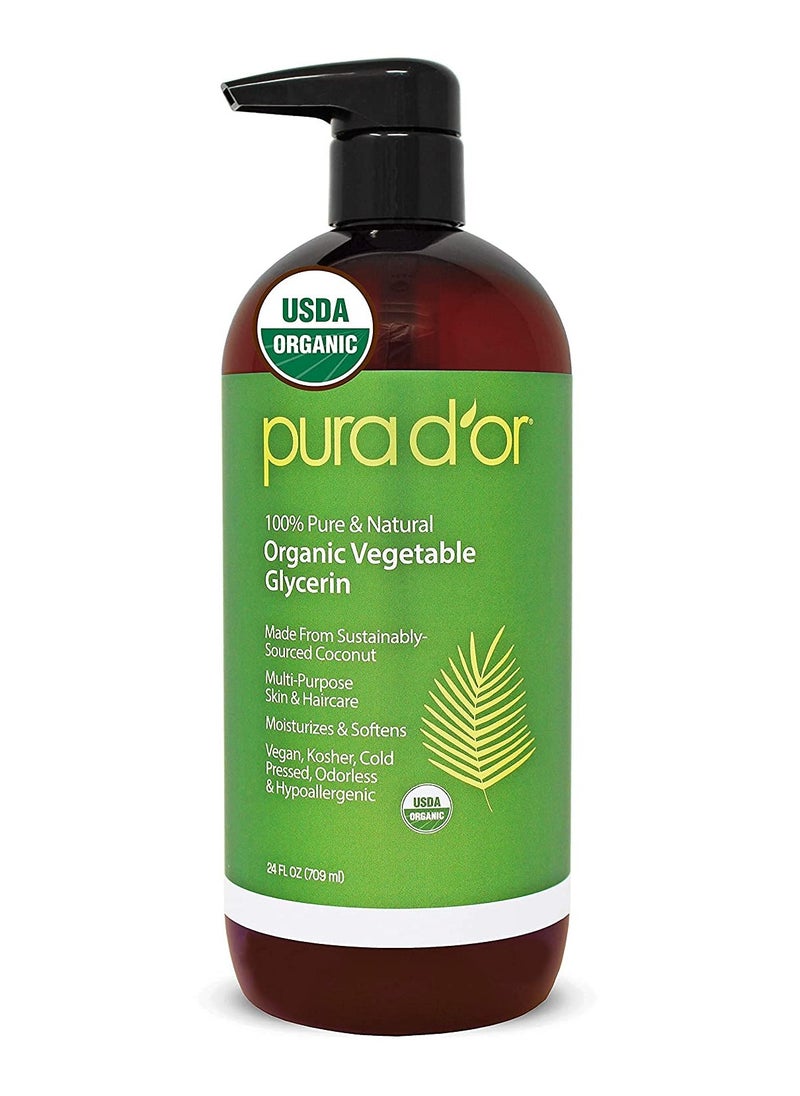 PURA D'OR 100% Pure USDA Organic Vegetable Glycerin Premium Grade Derived from Coconut Oil 24 Fl oz