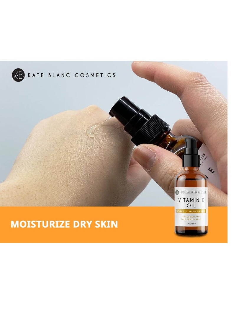 Kate Blanc Cosmetics Vitamin E Oil for Skin and Face (1oz) 28,000 IU Topical Strength. Helps Improve Skin Tone & Texture