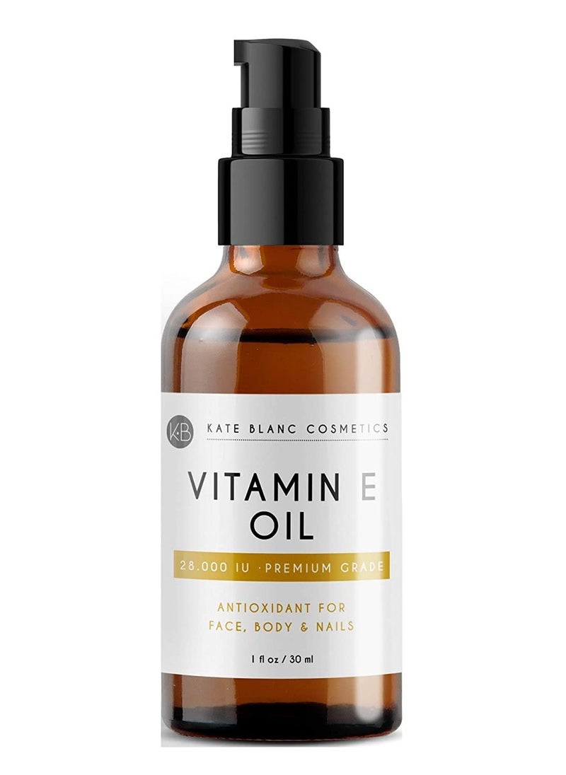 Kate Blanc Cosmetics Vitamin E Oil for Skin and Face (1oz) 28,000 IU Topical Strength. Helps Improve Skin Tone & Texture