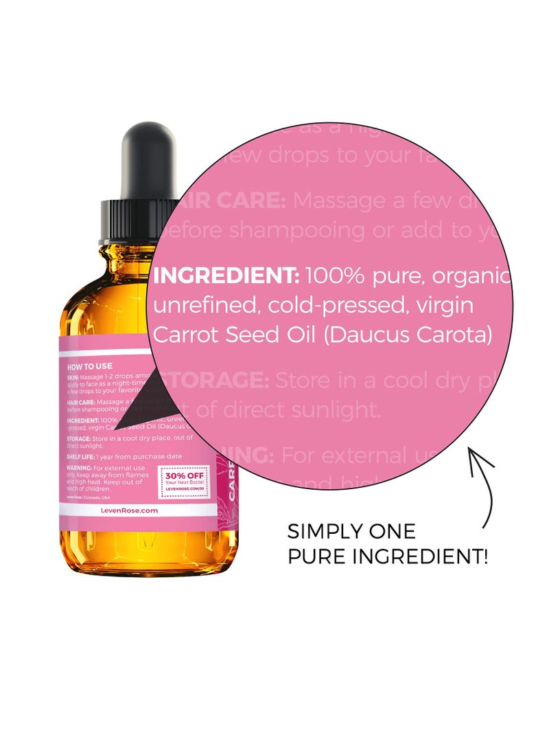 Leven Rose Carrot Seed Oil Pure Unrefined Cold Pressed Moisturizer for Hair Skin and Nails 1 oz