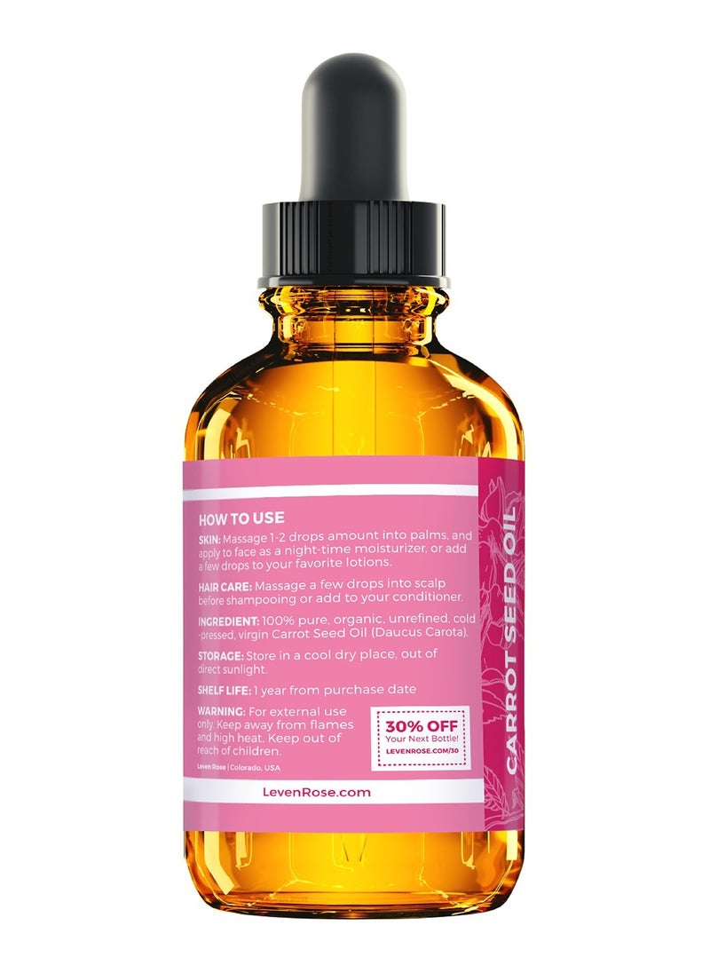 Leven Rose Carrot Seed Oil Pure Unrefined Cold Pressed Moisturizer for Hair Skin and Nails 1 oz