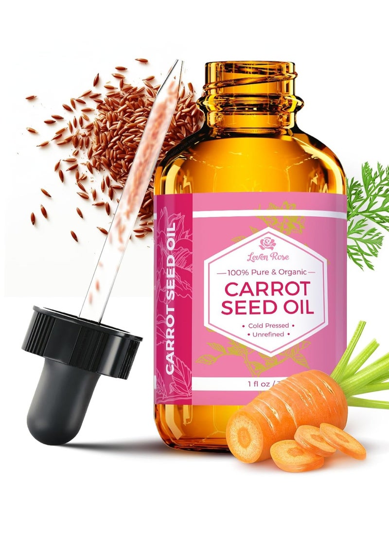 Leven Rose Carrot Seed Oil Pure Unrefined Cold Pressed Moisturizer for Hair Skin and Nails 1 oz