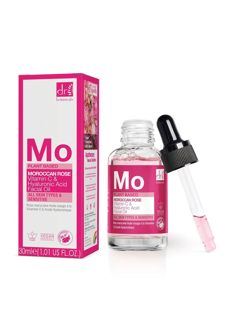Dr Botanicals Moroccan Rose Oil -With Vitamin C & Hyaluronic Acid – Anti-Ageing, Brightening & Hydrating Water-Based Serum - Glow-Boosting Facial Oil for Radiant Skin – Made in UK – 30ml