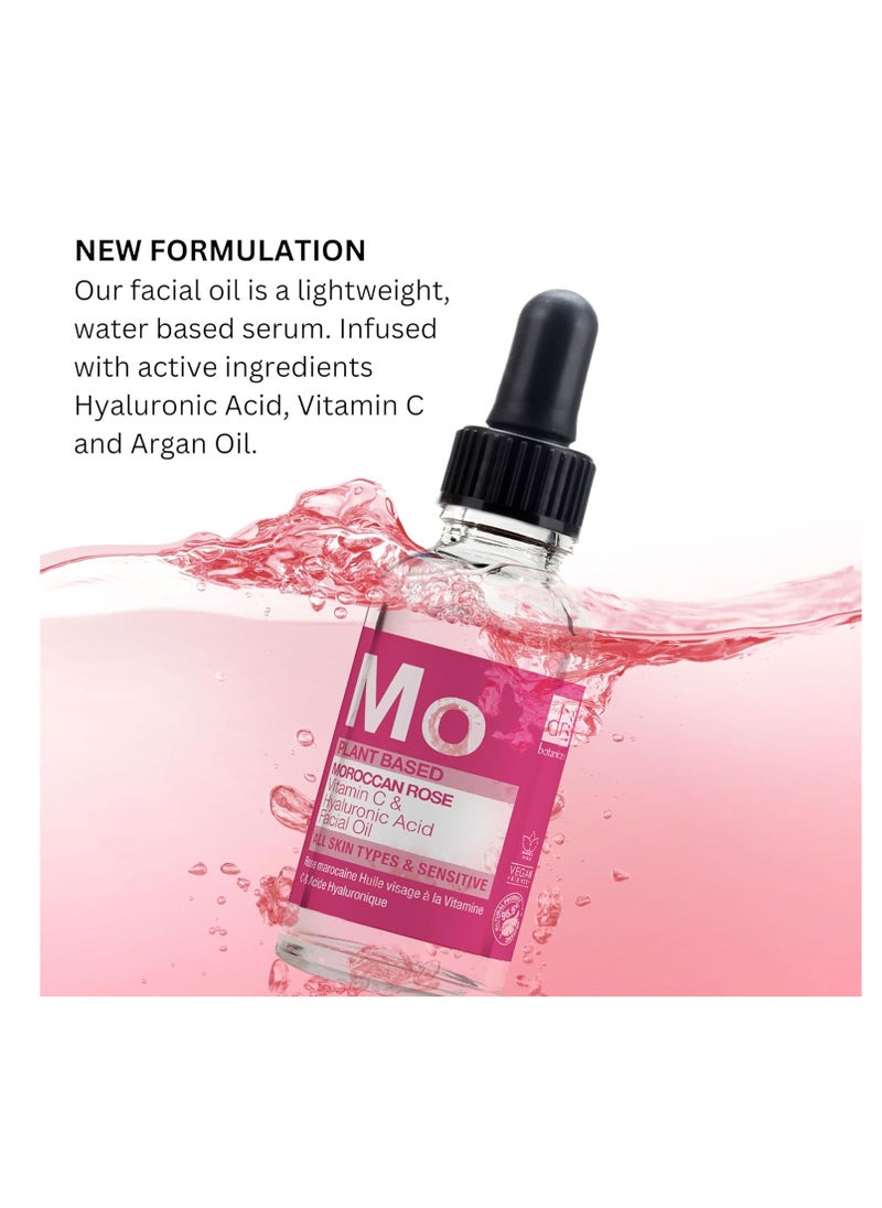 Dr Botanicals Moroccan Rose Oil -With Vitamin C & Hyaluronic Acid – Anti-Ageing, Brightening & Hydrating Water-Based Serum - Glow-Boosting Facial Oil for Radiant Skin – Made in UK – 30ml