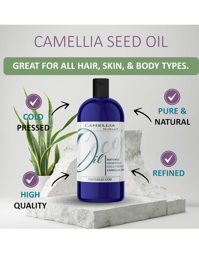 Dr Joe Lab Japanese Camellia Seed Oil - Pure, Cold Pressed, Non-GMO Carrier - 8 oz - for Skin, Hair, Nails, Body, Facial Hair - Hydrating Moisturizing Vegan Nourishing - Packaging May Vary