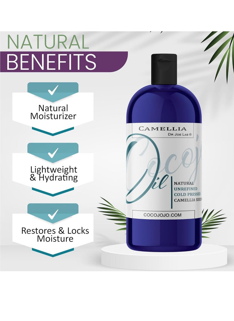 Dr Joe Lab Japanese Camellia Seed Oil - Pure, Cold Pressed, Non-GMO Carrier - 8 oz - for Skin, Hair, Nails, Body, Facial Hair - Hydrating Moisturizing Vegan Nourishing - Packaging May Vary