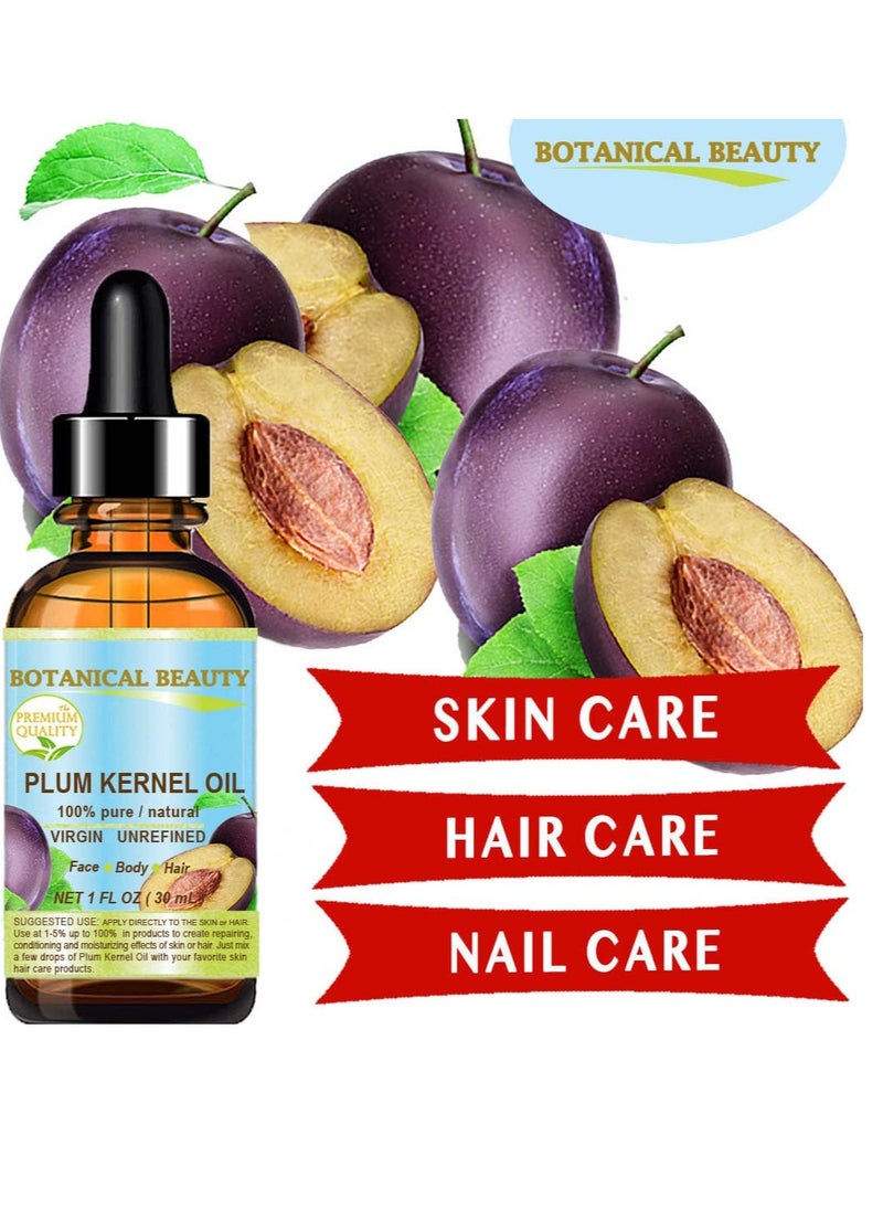 Botanical Beauty French PLUM KERNEL OIL 100% Pure Natural Virgin Unrefined Cold Pressed Carrier Oil 0.33 oz- 10 ml for Face, Skin, Hair, Lips, Nails. Skin SuperFood. Face moisturizer Oil