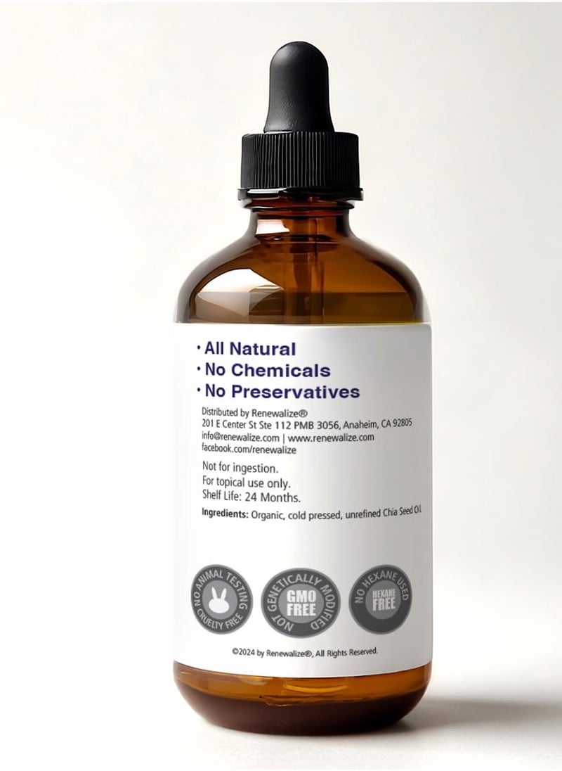 Renewalize ORGANIC CHIA SEED OIL Facial Moisturizer | 100 Percent Pure Unrefined Cold Pressed Anti Aging Facial Oils | High Linoleic for Oily or Dry Skin | 4 oz bottle