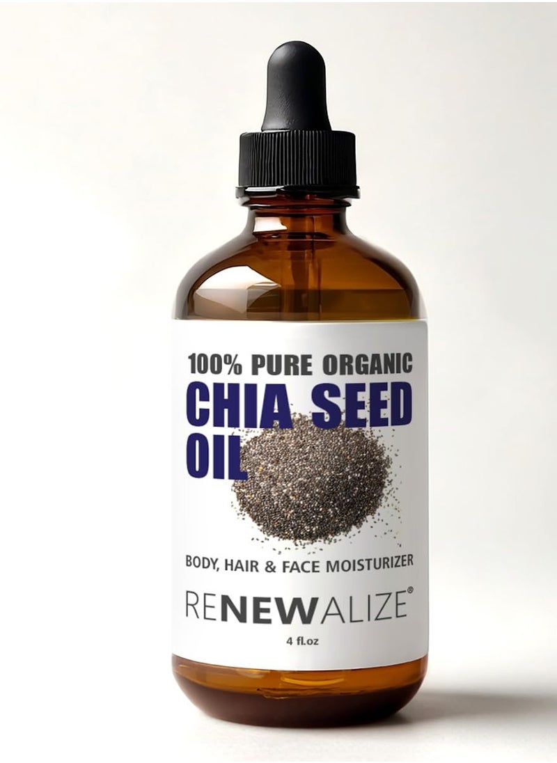 ORGANIC CHIA SEED OIL Facial Moisturizer | 100 Percent Pure Unrefined Cold Pressed Anti Aging Facial Oils | High Linoleic for Oily or Dry Skin | 4 oz bottle