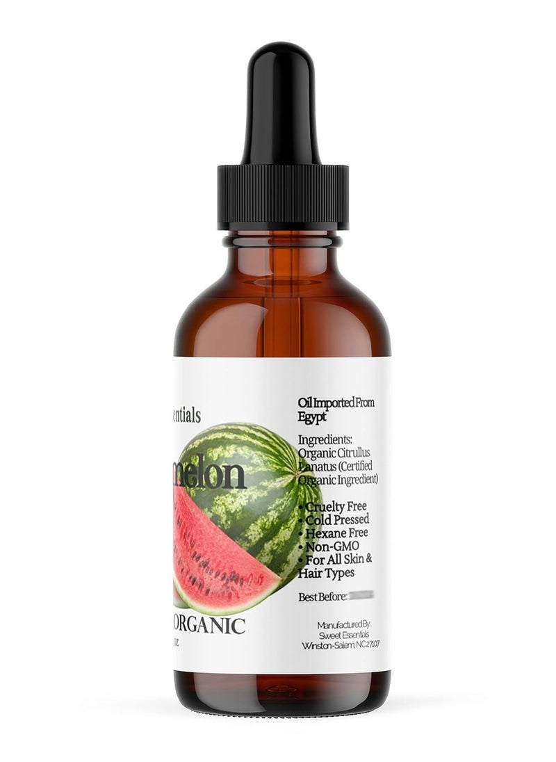 100% Organic Watermelon Seed Oil | Imported From Egypt | Various Sizes | 100% Pure | Cold-Pressed | Natural Moisturizer for Skin, Hair and Face | By Sweet Essentials (2 fl oz Glass Bottle)