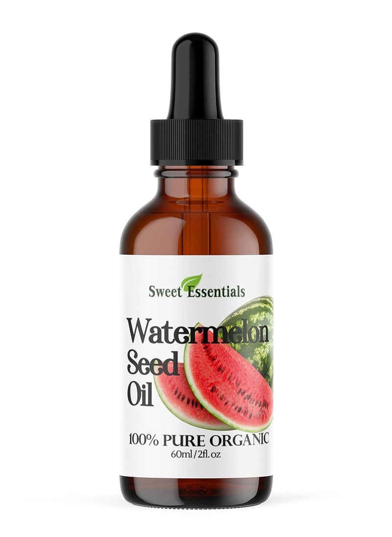 100% Organic Watermelon Seed Oil | Imported From Egypt | Various Sizes | 100% Pure | Cold-Pressed | Natural Moisturizer for Skin, Hair and Face | By Sweet Essentials (2 fl oz Glass Bottle)