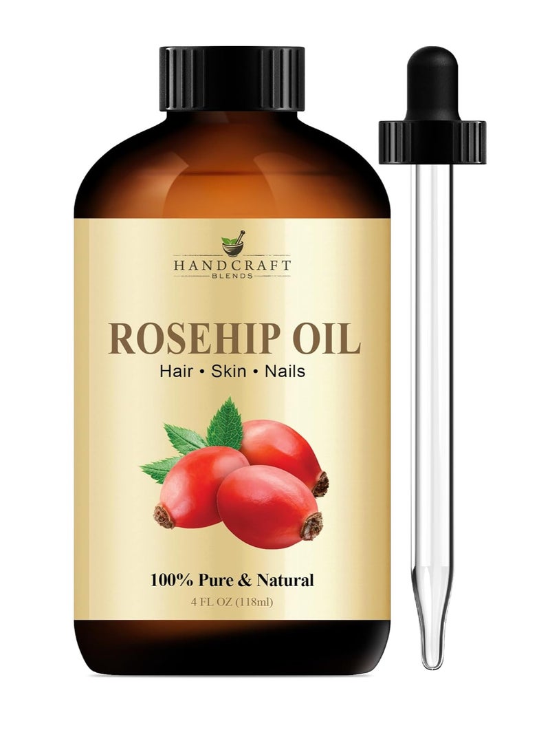 Handcraft Blends Rosehip Oil - 4 Fl Oz - 100% Pure and Natural - Premium Grade Oil for Face, Skin and Hair - Protect and Nourish - Carrier Oil