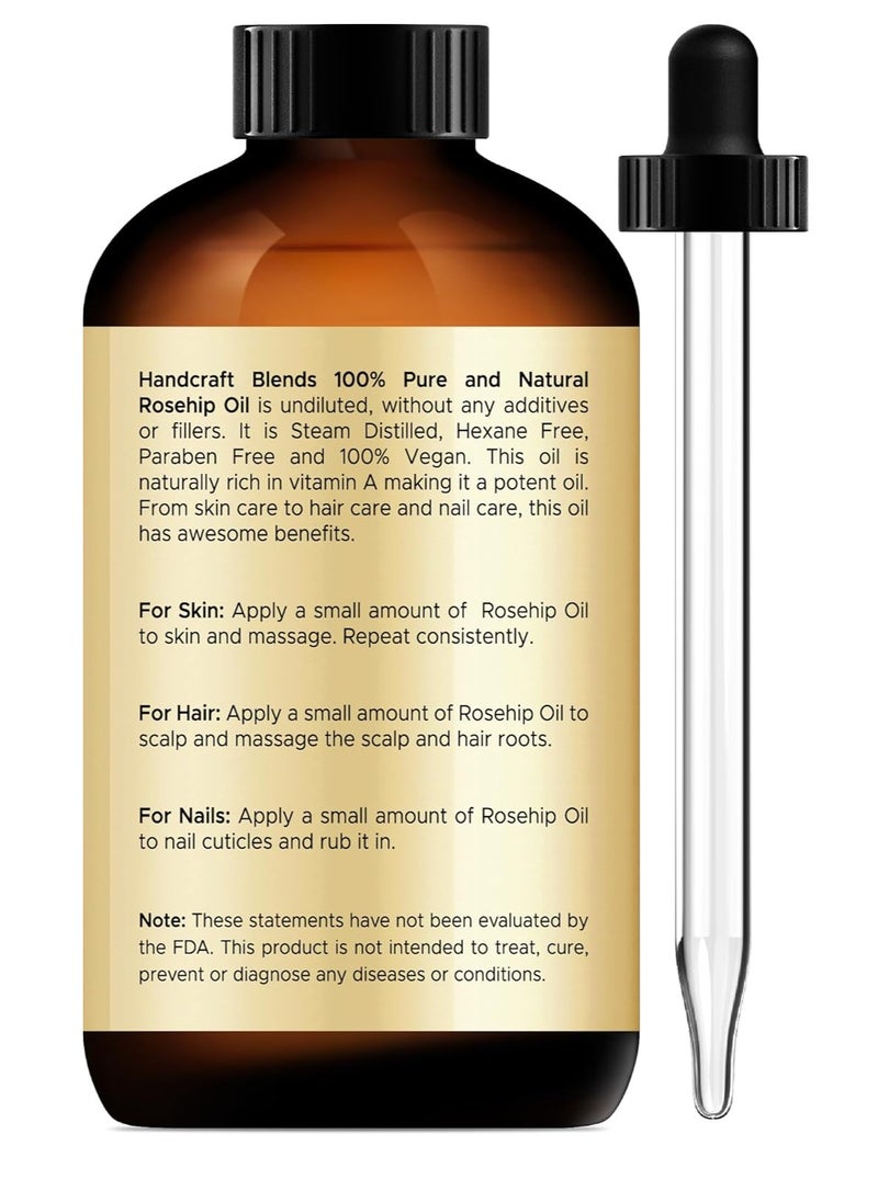 Handcraft Blends Rosehip Oil - 4 Fl Oz - 100% Pure and Natural - Premium Grade Oil for Face, Skin and Hair - Protect and Nourish - Carrier Oil
