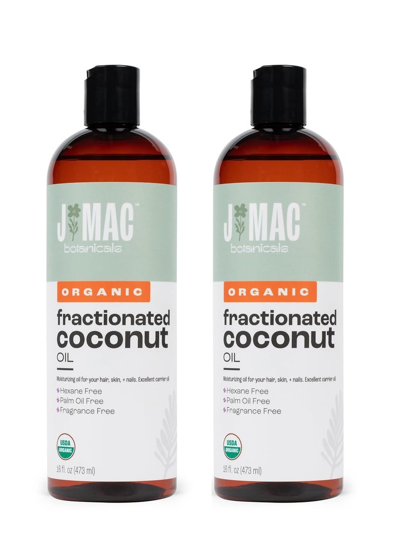 J Mac Botanicals, Organic Fractionated Coconut Oil (32 oz - 2 Pack 16 Ounce Bottles) Carrier Oil for diluting Essential Oils, Hair and Skin Conditioner, Massage