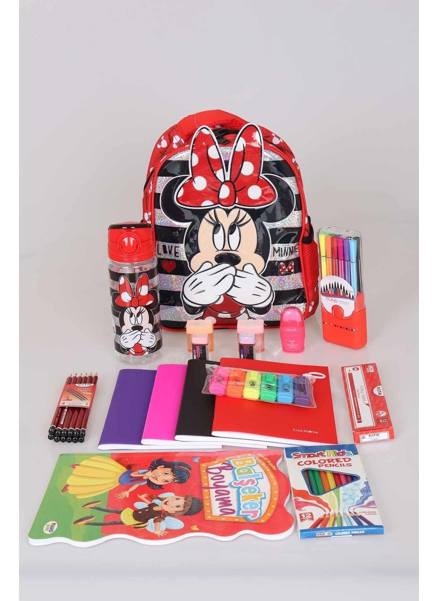 LICENSED MINNIE MOUSE KINDERGARTEN BAG, TRITAN BOTTLE 500 ML AND STATIONERY SET