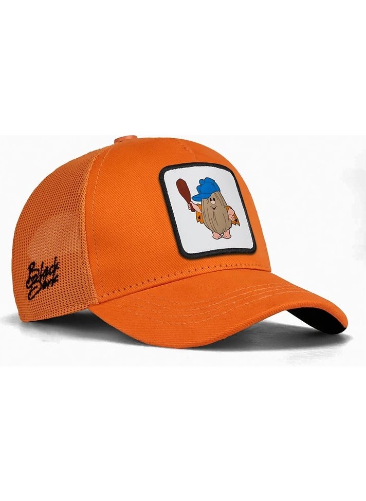 V1 Trucker Kids Caveman - 1 Code Logo Unisex Neon Orange Children's Hat