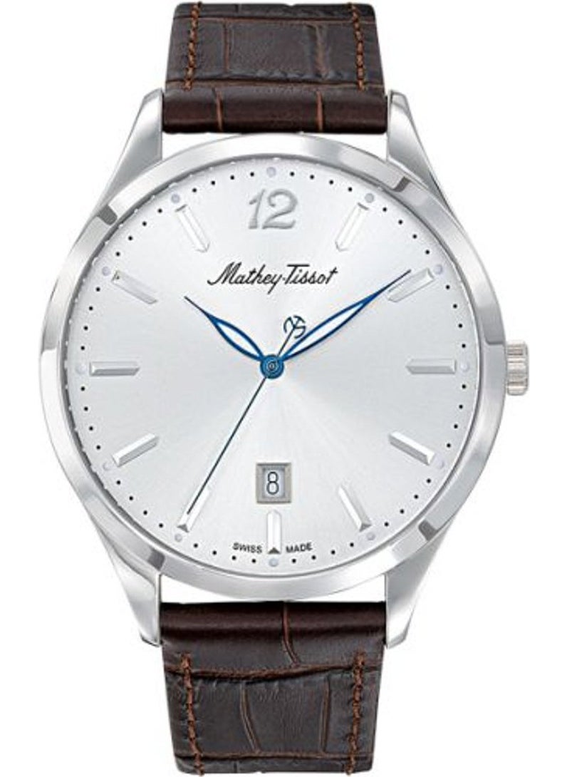 Silver Leather Strap Men's Wristwatch 5 Atm Water Resistant Stainless