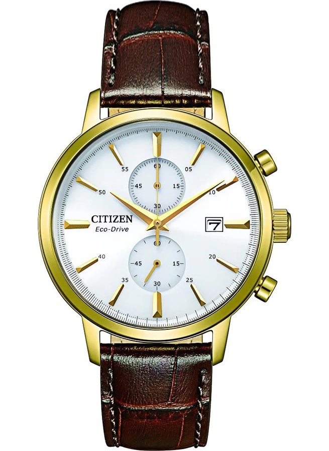 Eco Drive Leather Strap Men's Wristwatch Waterproof