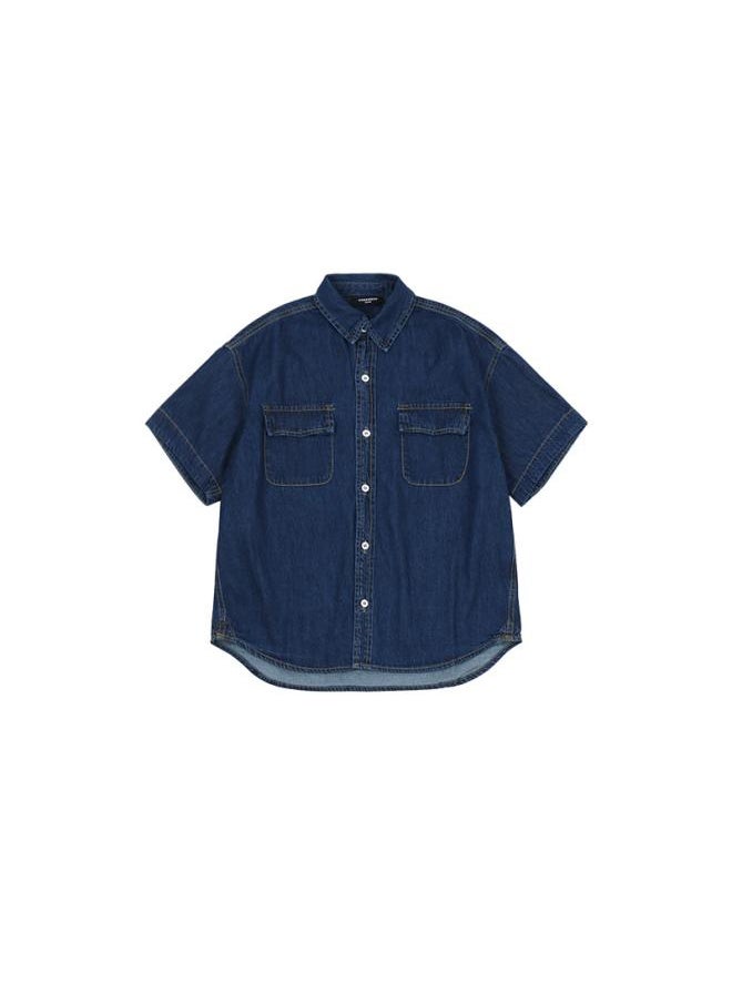 Dk Children's Clothing Trendy Summer Short-sleeved Denim Shirt For Boys And Girls Pure Cotton Children's Medium And Large Children's Loose Shirt Thin Top