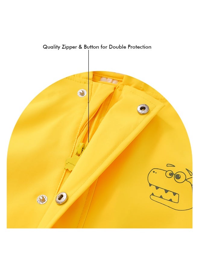 Bright Yellow 3D Dino Theme All Over Jumpsuit / Playsuit Raincoat for Kids
