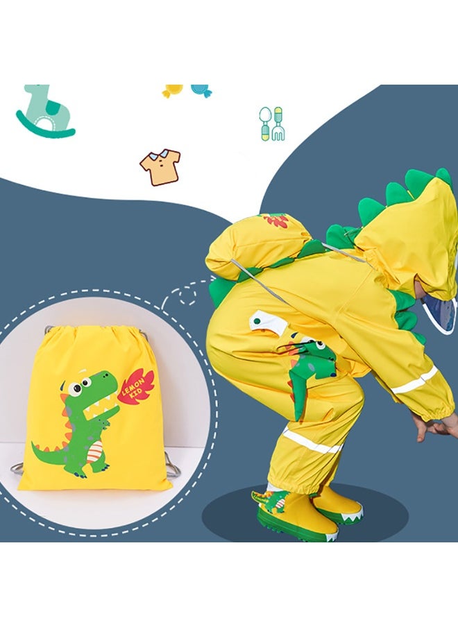 Bright Yellow 3D Dino Theme All Over Jumpsuit / Playsuit Raincoat for Kids