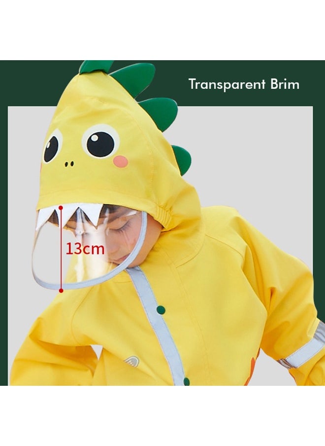 Bright Yellow 3D Dino Theme All Over Jumpsuit / Playsuit Raincoat for Kids