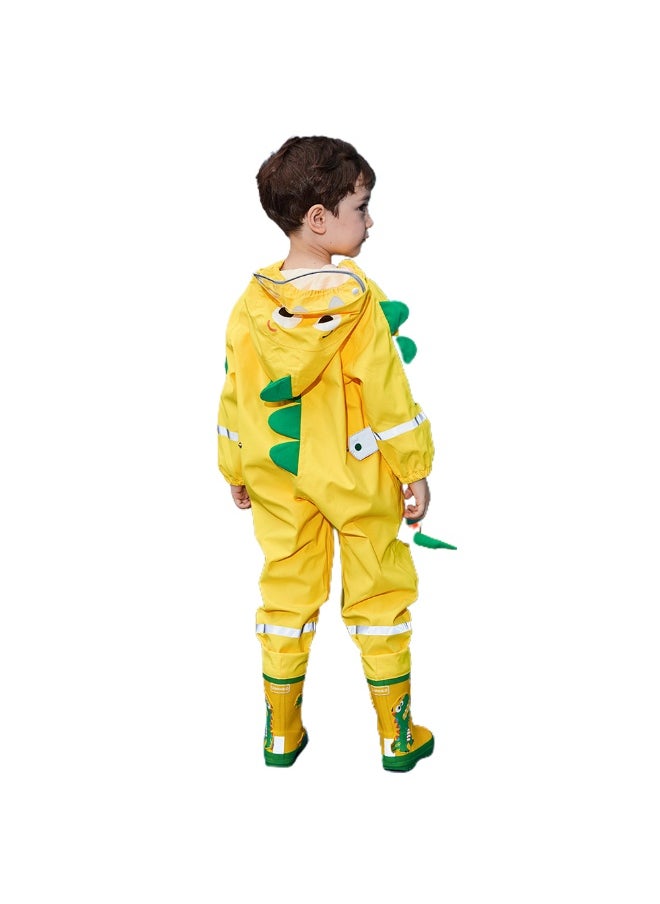 Bright Yellow 3D Dino Theme All Over Jumpsuit / Playsuit Raincoat for Kids