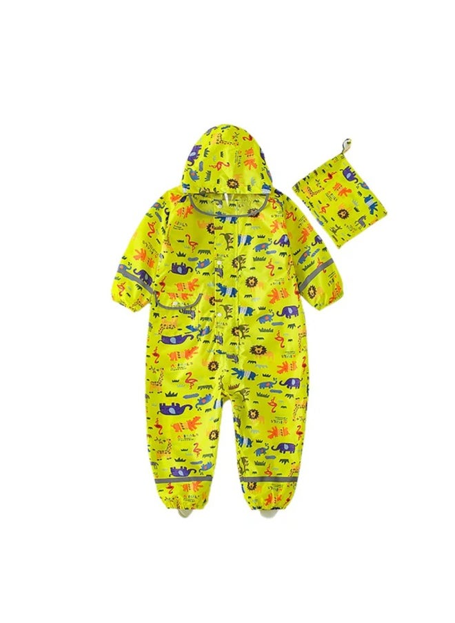 Yellow Safari Kingdom Theme All Over Jumpsuit / Playsuit Raincoat for Kids