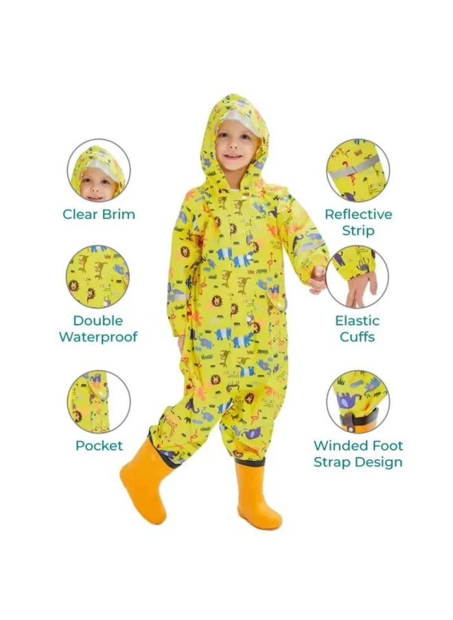 Yellow Safari Kingdom Theme All Over Jumpsuit / Playsuit Raincoat for Kids
