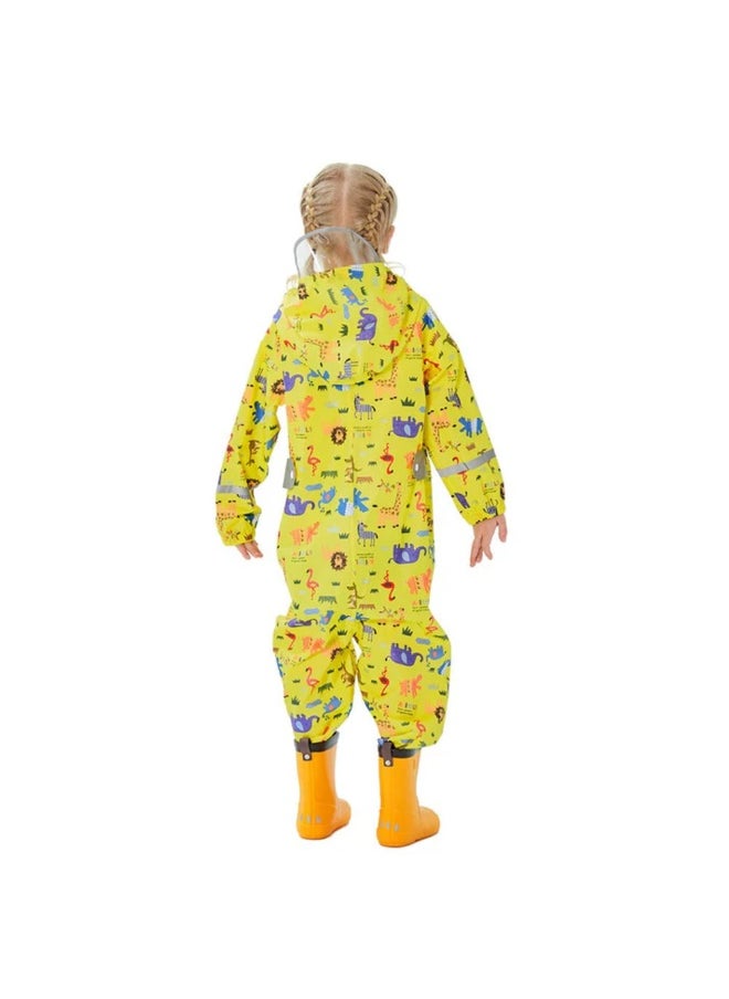 Yellow Safari Kingdom Theme All Over Jumpsuit / Playsuit Raincoat for Kids