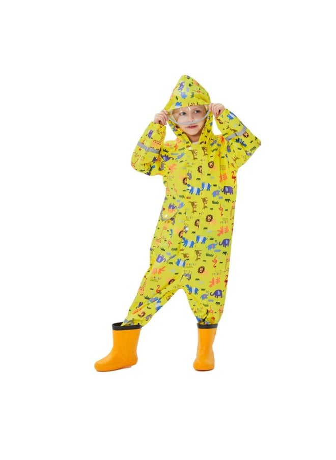 Yellow Safari Kingdom Theme All Over Jumpsuit / Playsuit Raincoat for Kids