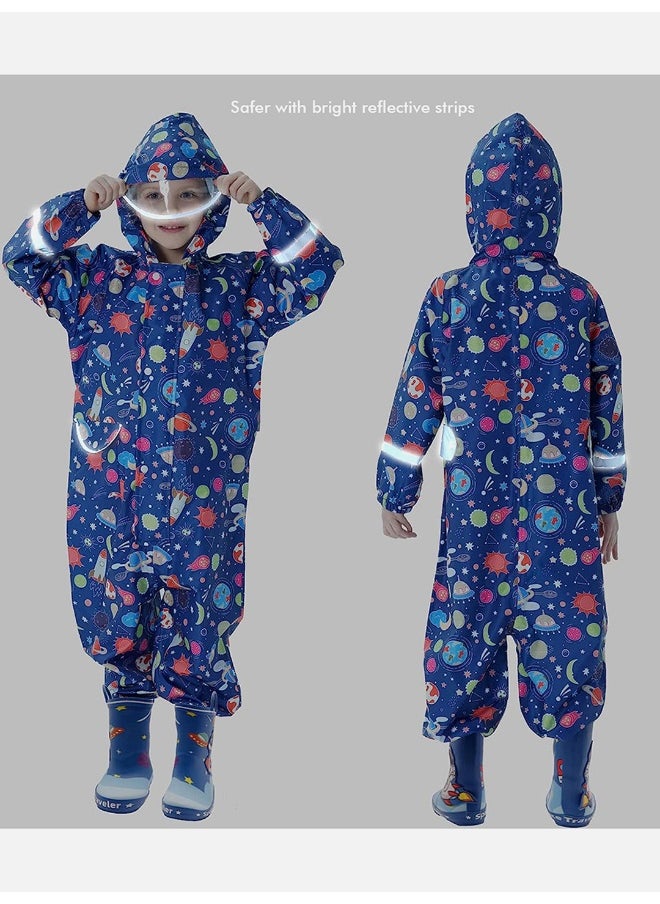 Dark Blue Starry Planets Theme All Over Jumpsuit / Playsuit Raincoat for Kids