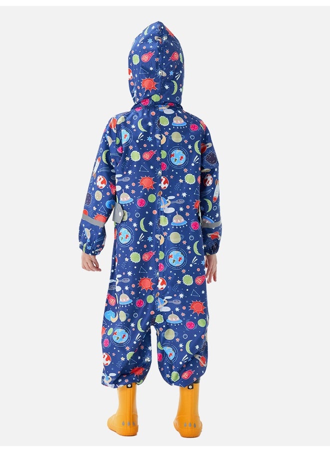 Dark Blue Starry Planets Theme All Over Jumpsuit / Playsuit Raincoat for Kids