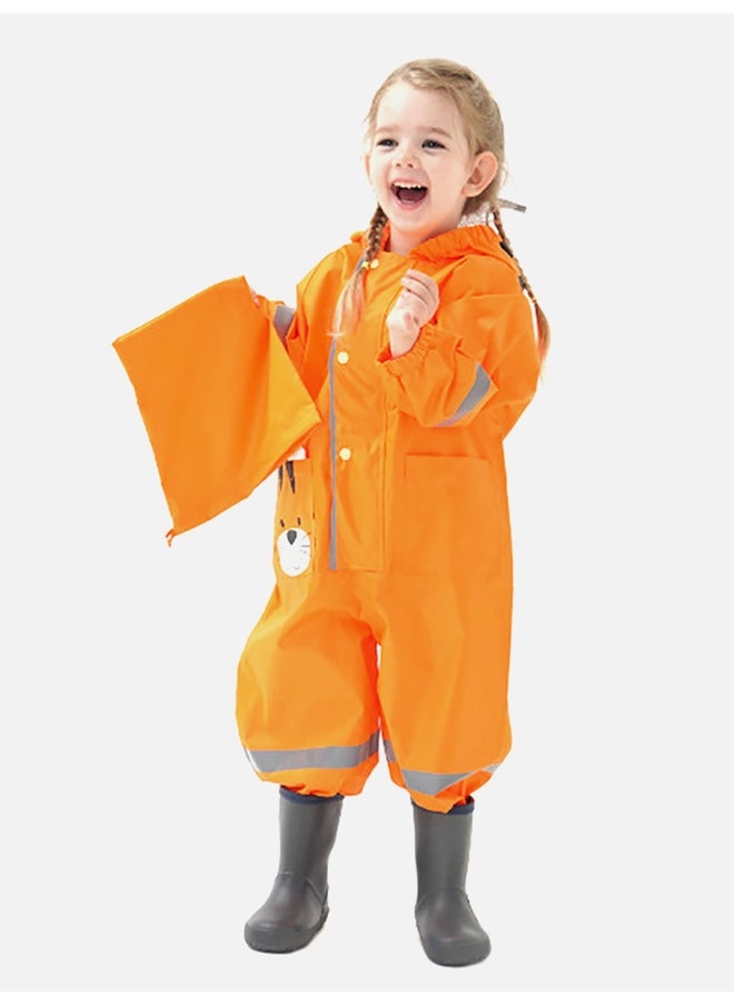 Bright Orange Roaring Tiger Theme All Over Jumpsuit / Playsuit Raincoat for Kids